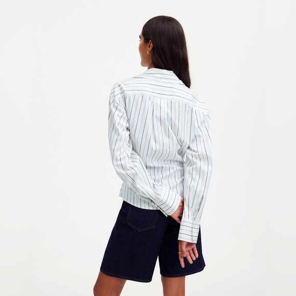 Madewell Women’s 100% Cotton Asymmetric Wrap Button-Up Shirt Size 00 Striped - Picture 3 of 15